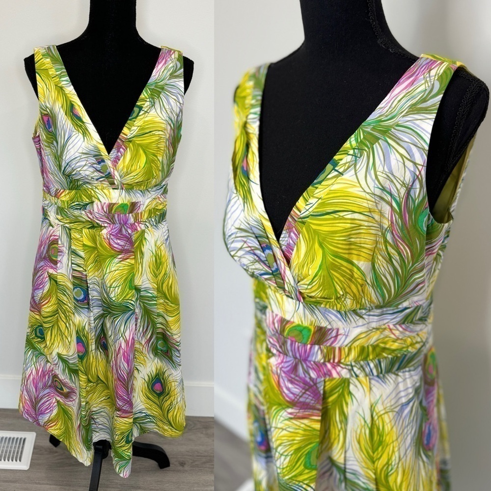 Nanette Lepone Cotton Tropical Fit and Flare V-Neck Dress